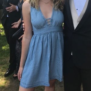 Denim dress with v neck detail